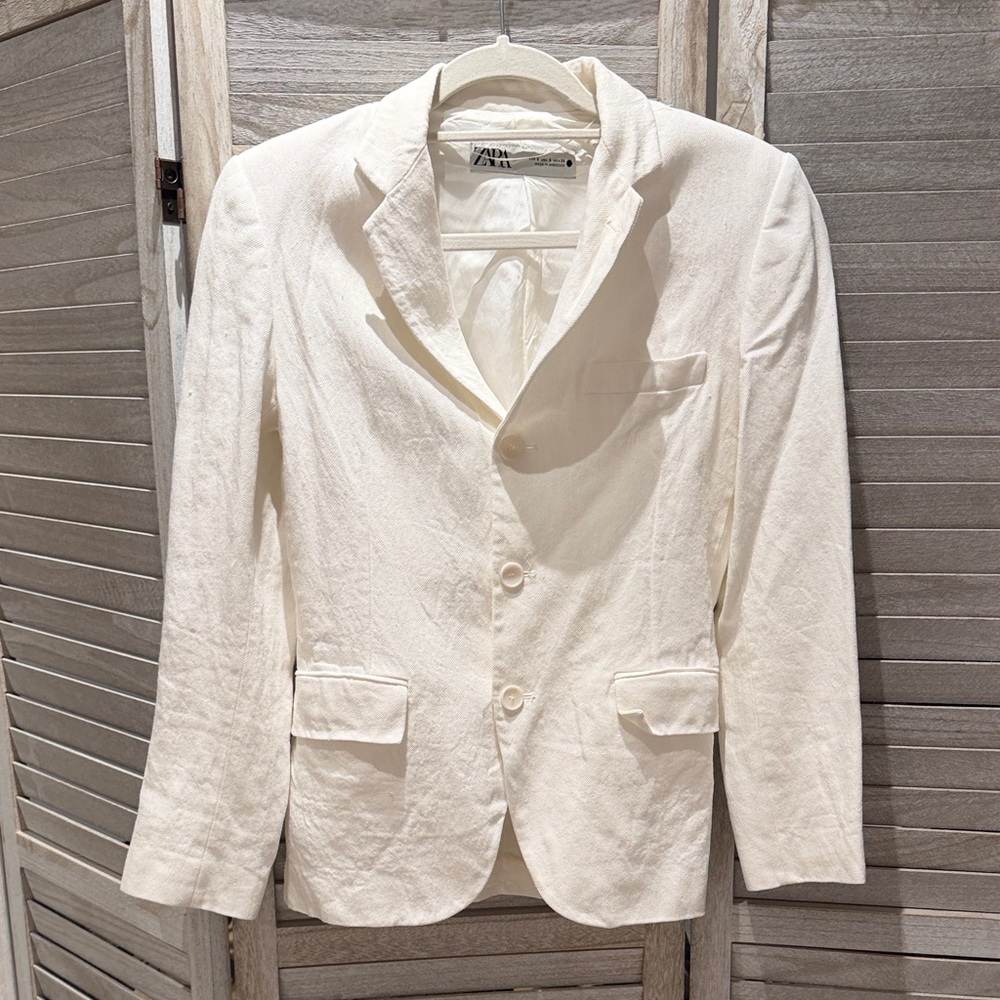 Zara Cream Linen-Blend Tailored Blazer